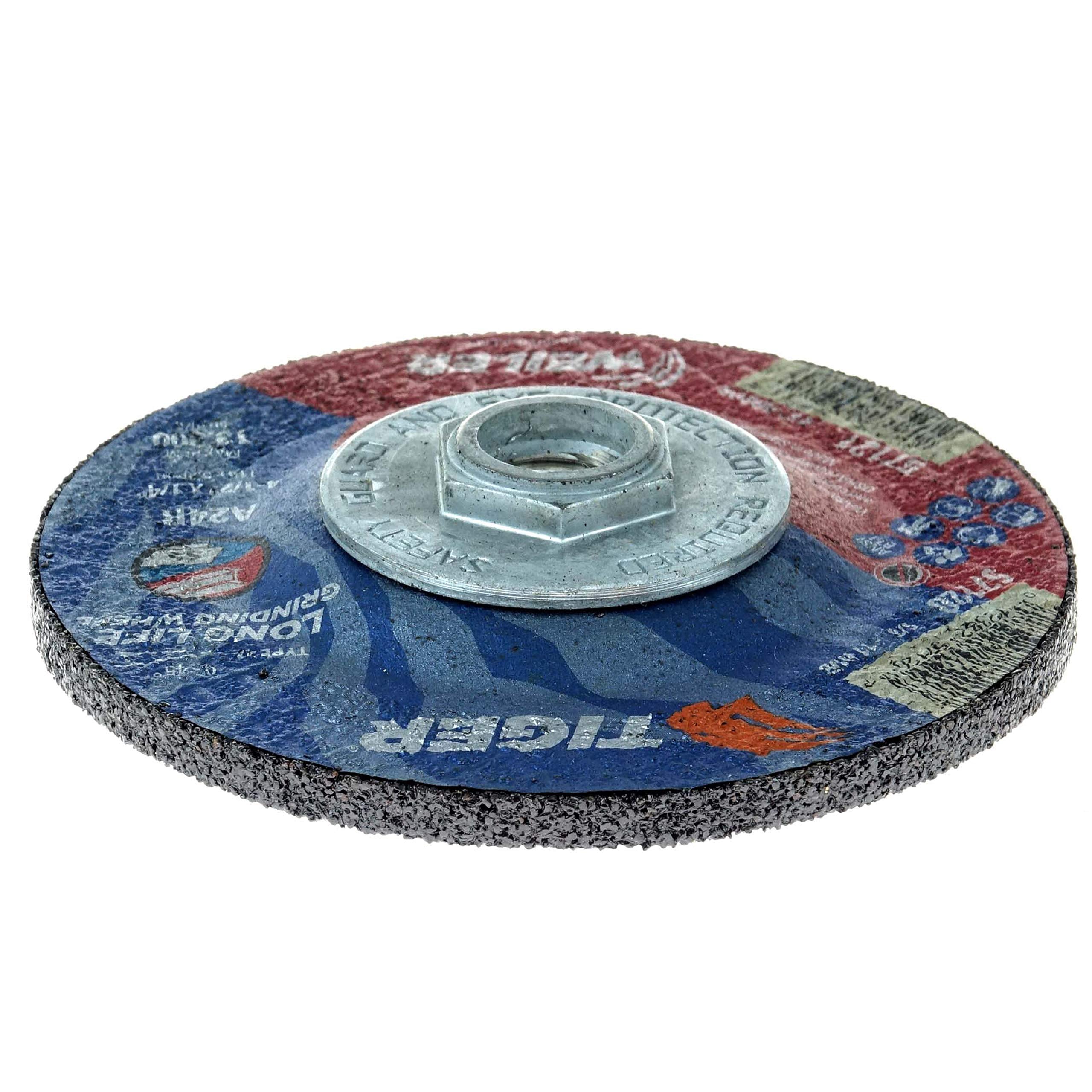 WEILER Weiler 57120 Tiger 4-1/2 Grinding Wheel Type 27 1/4 Inch Thick A24R 5/8-11 UNC Nut Pack of 10