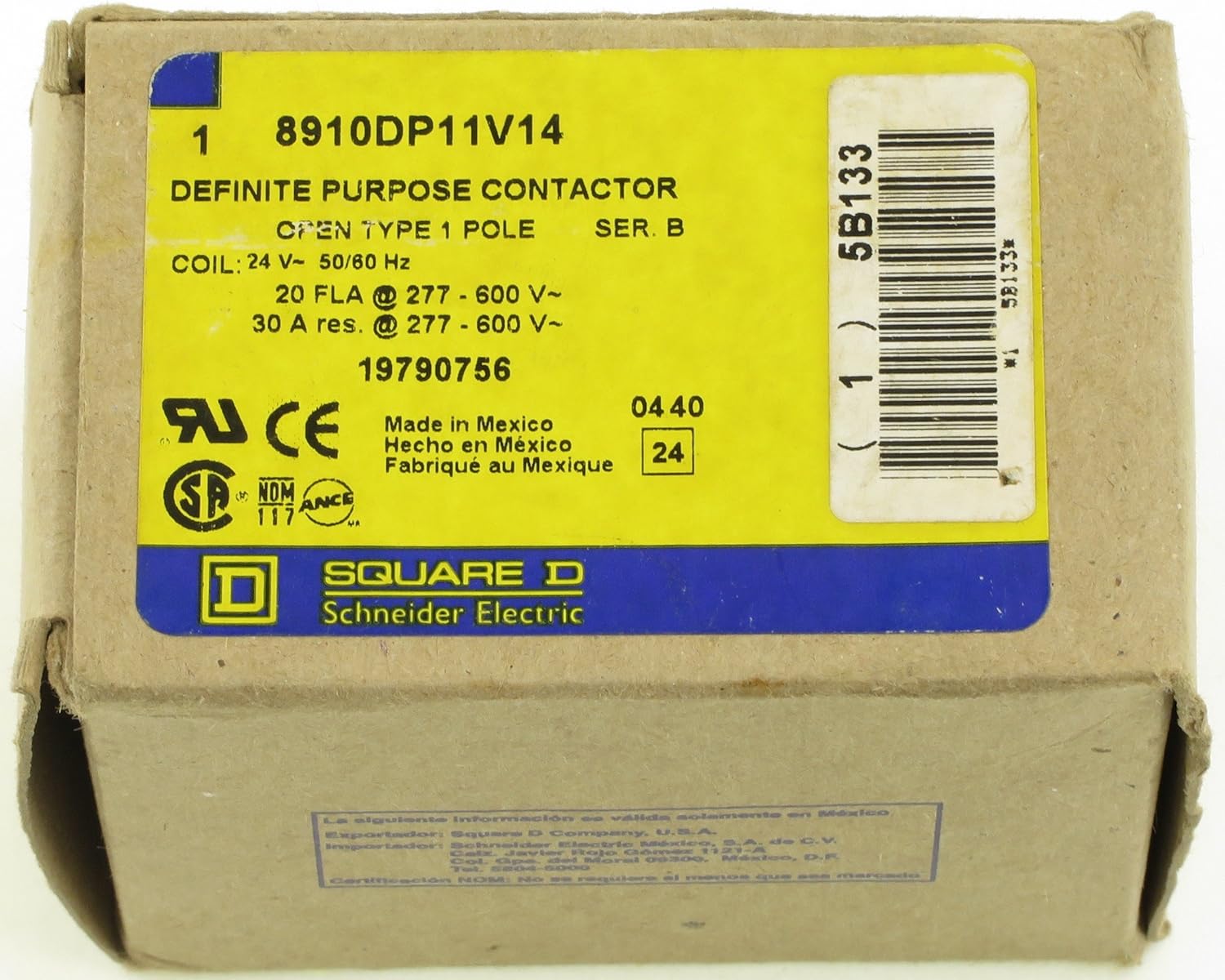 SCHNEIDER ELECTRIC Schneider Electric 8910DP31V14 Contactor 600-Vac 30-Amp Dp Plus Options Electrical Box