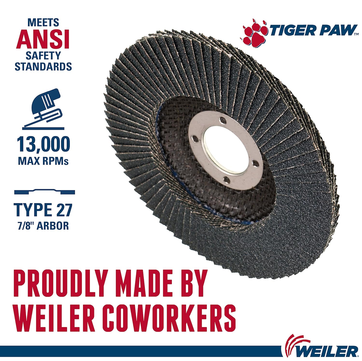 WEILER Weiler 51110 4-1/2 Tiger Paw Abrasive Flap Disc, Flat (Ty27), Phenolic Backing, 80Z, 7/8 Arbor Hole (Pack of 10)