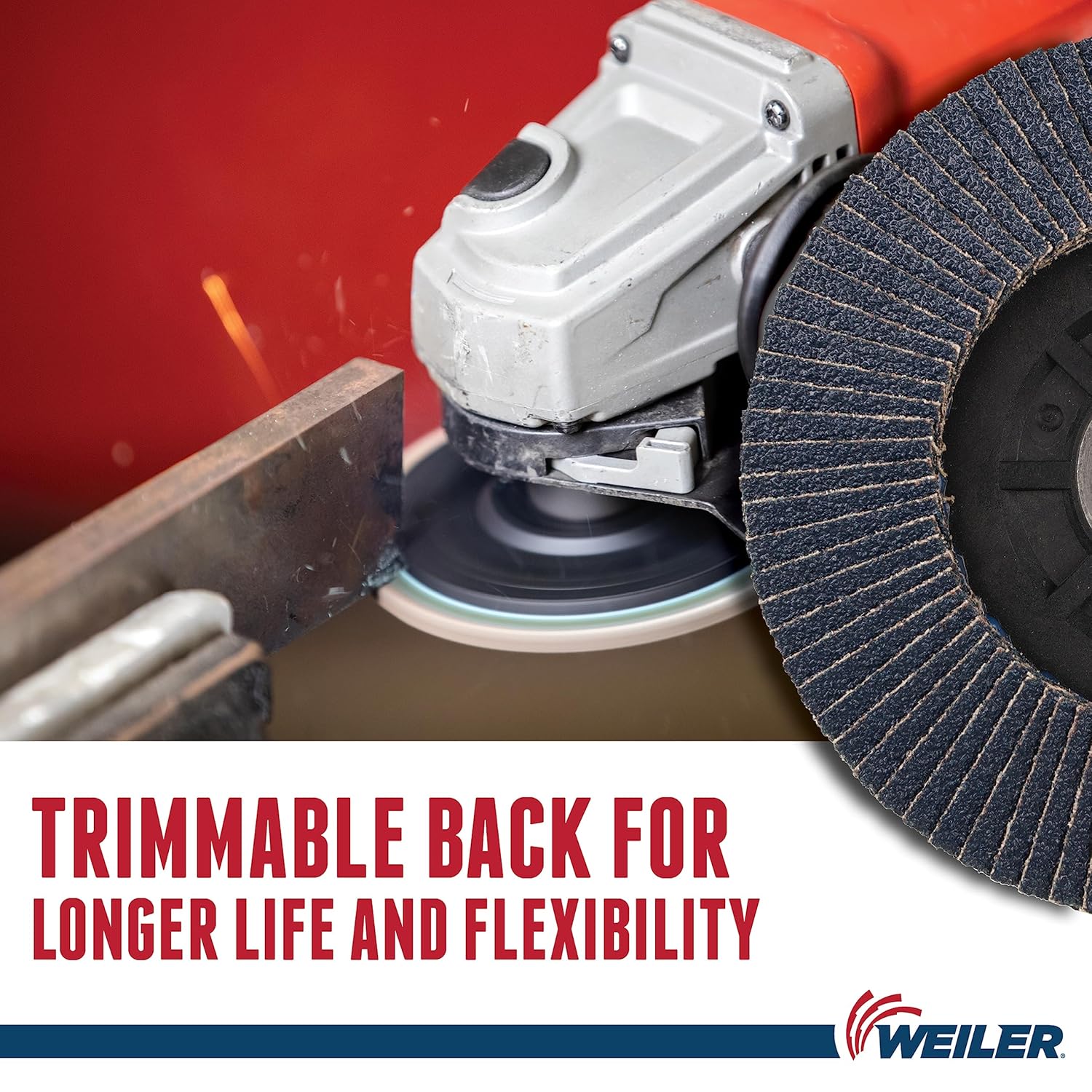 WEILER Weiler 50006 Tiger 5/8-11 Arbor 4-1/2 Diameter 40 Grit Zirconium Trimmable Composite Backing Angled Abrasive Flap Disc