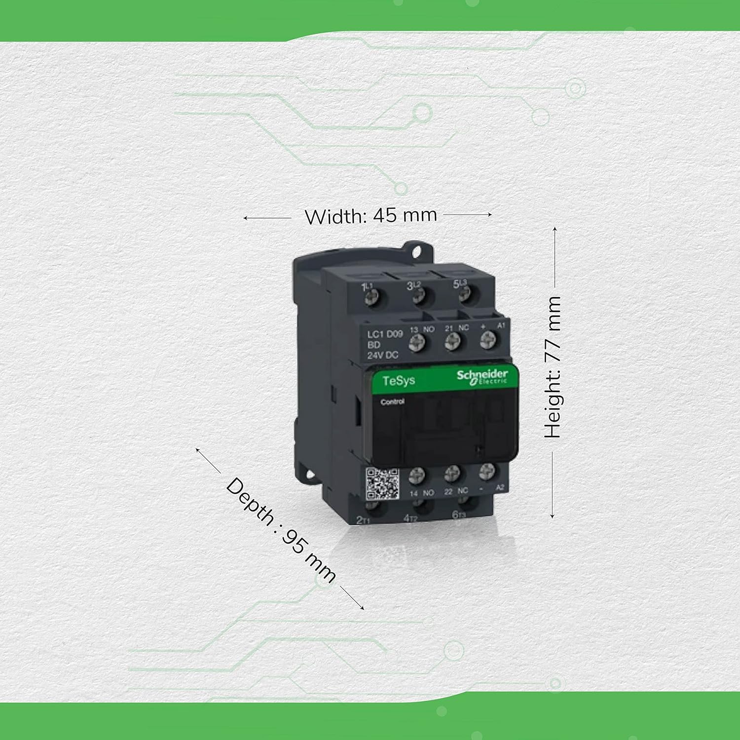 SCHNEIDER ELECTRIC Schneider Electric LC1D09BD IEC Magnetic Contactor 24VDC 9A 1NC 1NO 3P