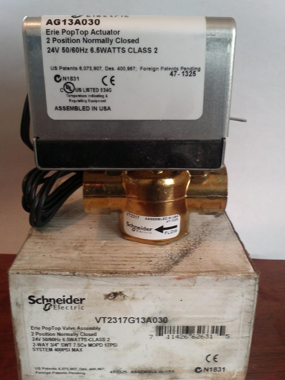 SCHNEIDER ELECTRIC Erie VT2317G13A030 Controls Part Number 24v 3/4 Sweat 2-Way N.C. Zone Valve