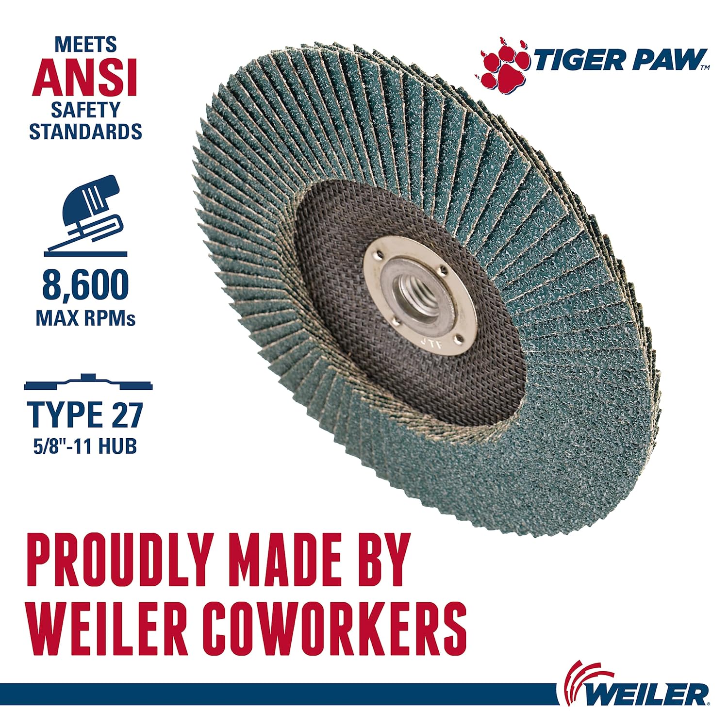 WEILER Weiler 51139 Tiger Paw 7 Inch 36 Grit Flap Disc with 5/8-11 UNC Nut (Pack of 10)