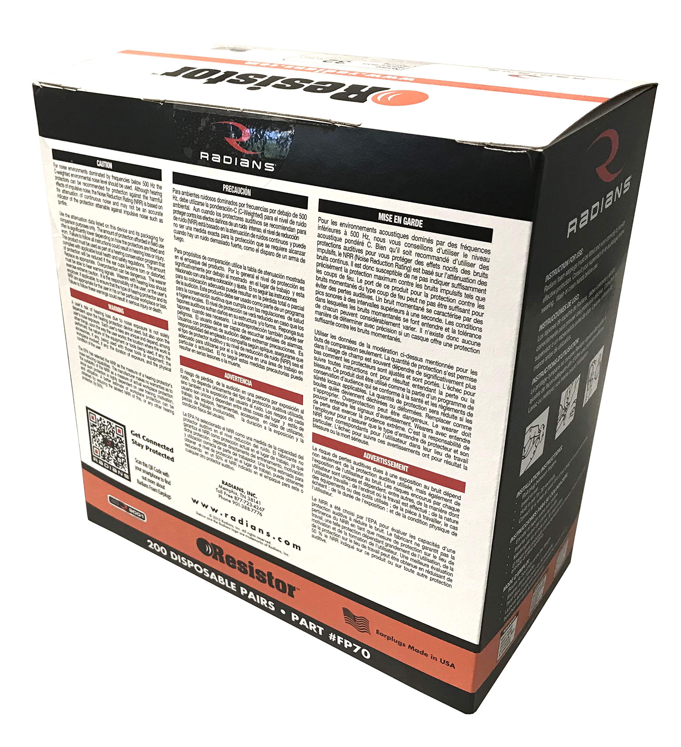 RADIANS Radians FP70 Resistor NRR 32 Uncorded Ear Plugs 1 Packet