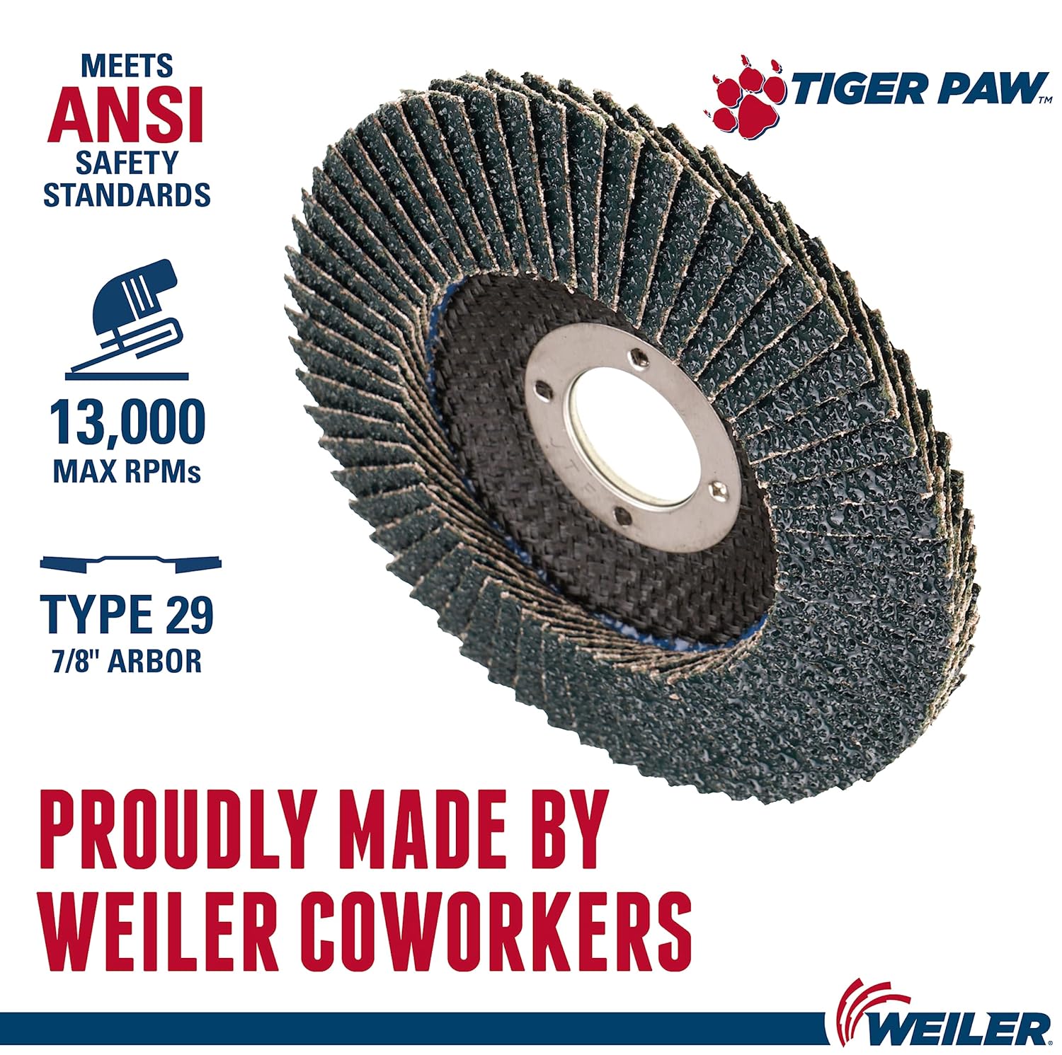 WEILER Weiler 51119 Tiger Paw Abrasive Flap Disc 40Z 4-1/2 Inches 7/8 Arbor