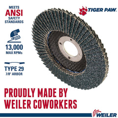 Weiler 51119 Tiger Paw Abrasive Flap Disc 40Z 4-1/2 Inches 7/8 Arbor