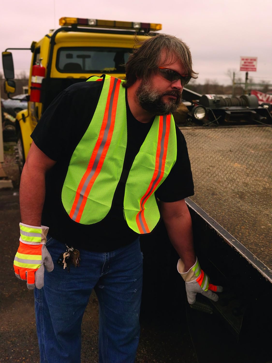 MCR SAFETY MCR Safety V200R Polyester Mesh General Purpose Safety Vest with 2-Inch Reflective Stripe Lime