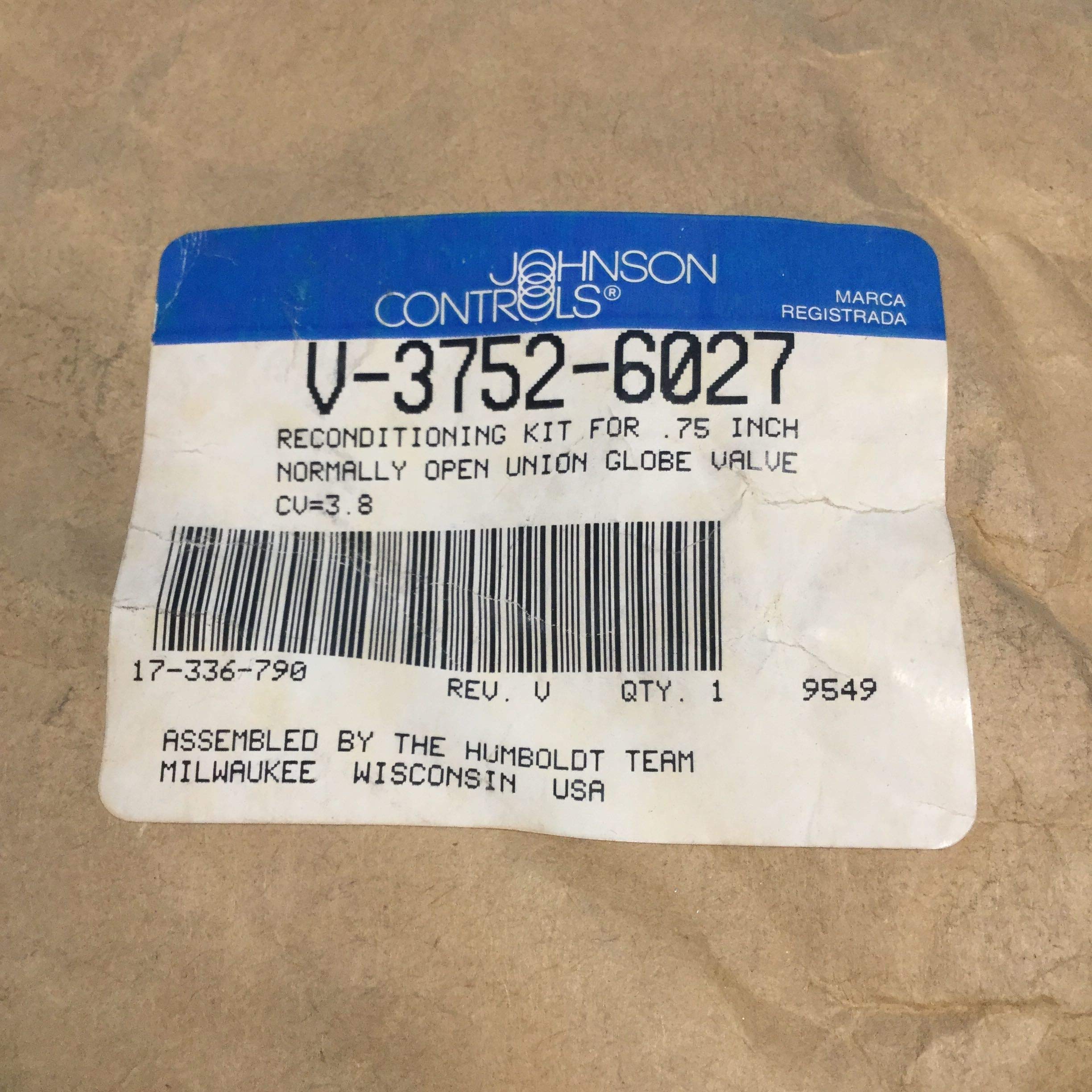 JOHNSON CONTROLS Johnson Controls V-3752-6027 Recondition Kit 3/4 Inch NO Union Globe Valve