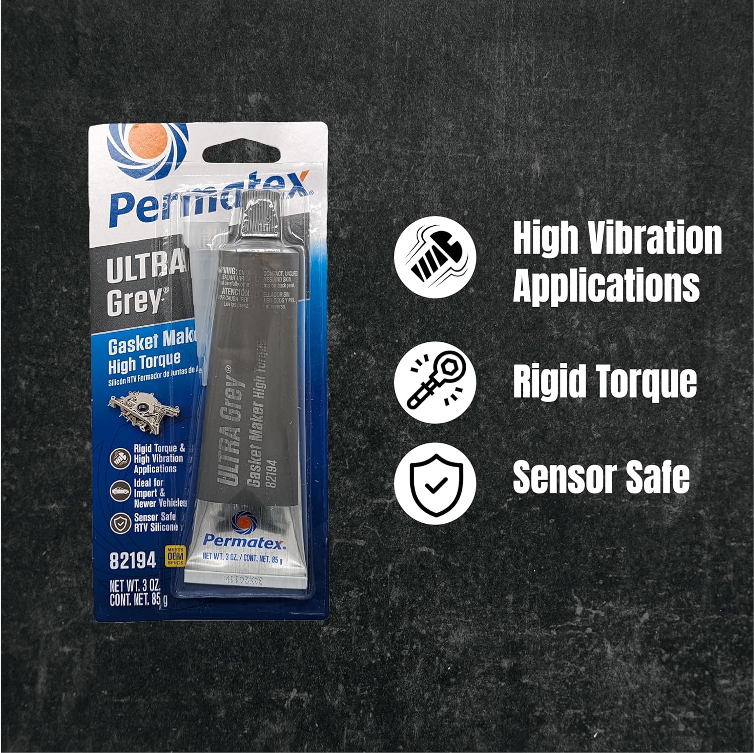 PERMATEX Permatex 82194 Ultra Grey Rigid High-Torque RTV Silicone Gasket Maker 3.5 Ounce