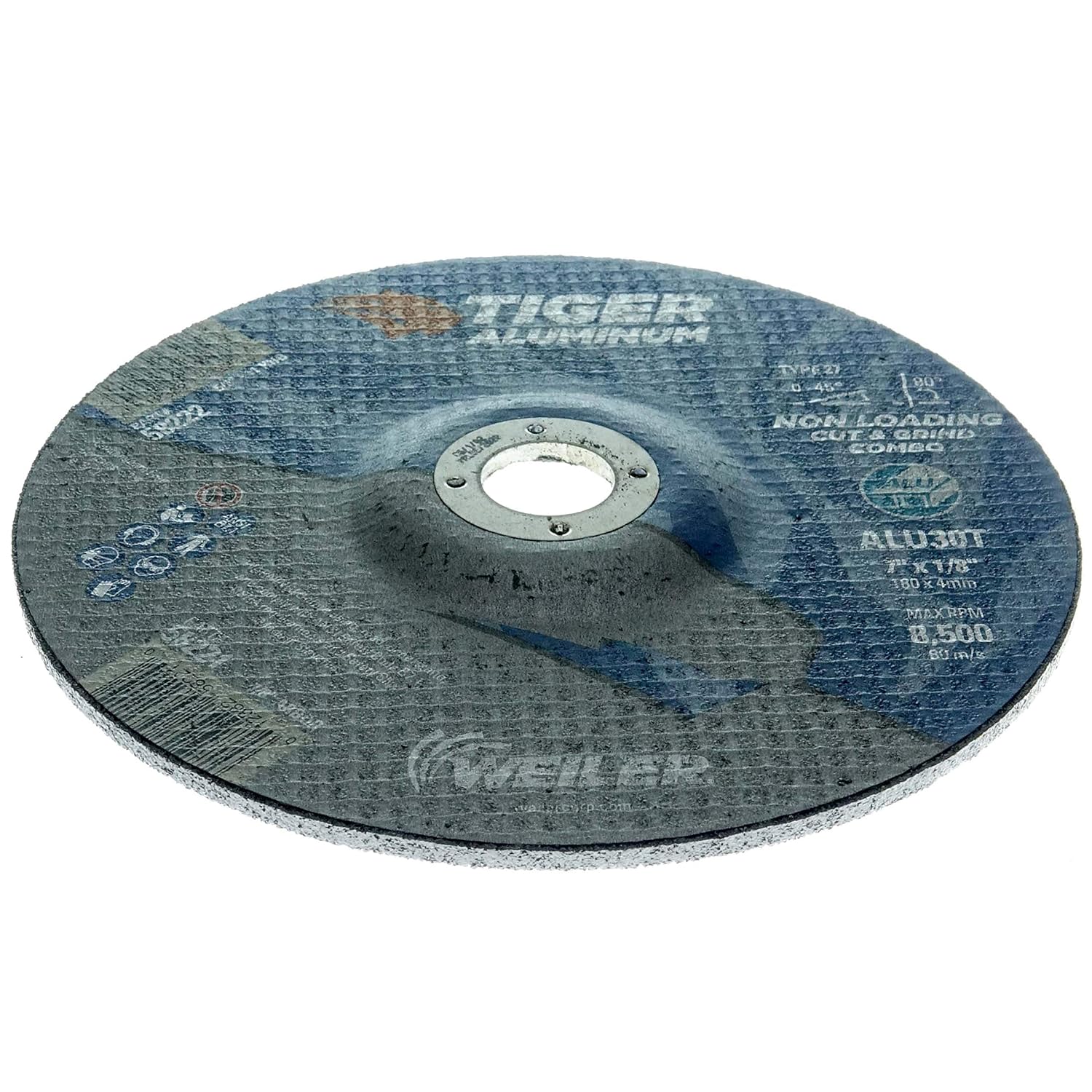 WEILER Weiler 58221 Tiger Aluminum Type 27 Cut Off/Grind Combo Wheel 7 inch ALU30T 7/8 A.H. Pack of 25