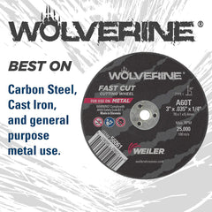 Weiler 56061 Wolverine Flat Type 1 Cutting Wheel 3 in Dia .035 Thick 1/4 Arbor 60 Grit