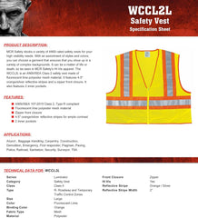 MCR Safety WCCL2LX2 Class 2 Polyester Mesh Safety Vest with 3M Scotchlite 4-1/2-Inch Orange/Silver Reflective Stripe Fluorescent Lime 2X-Large