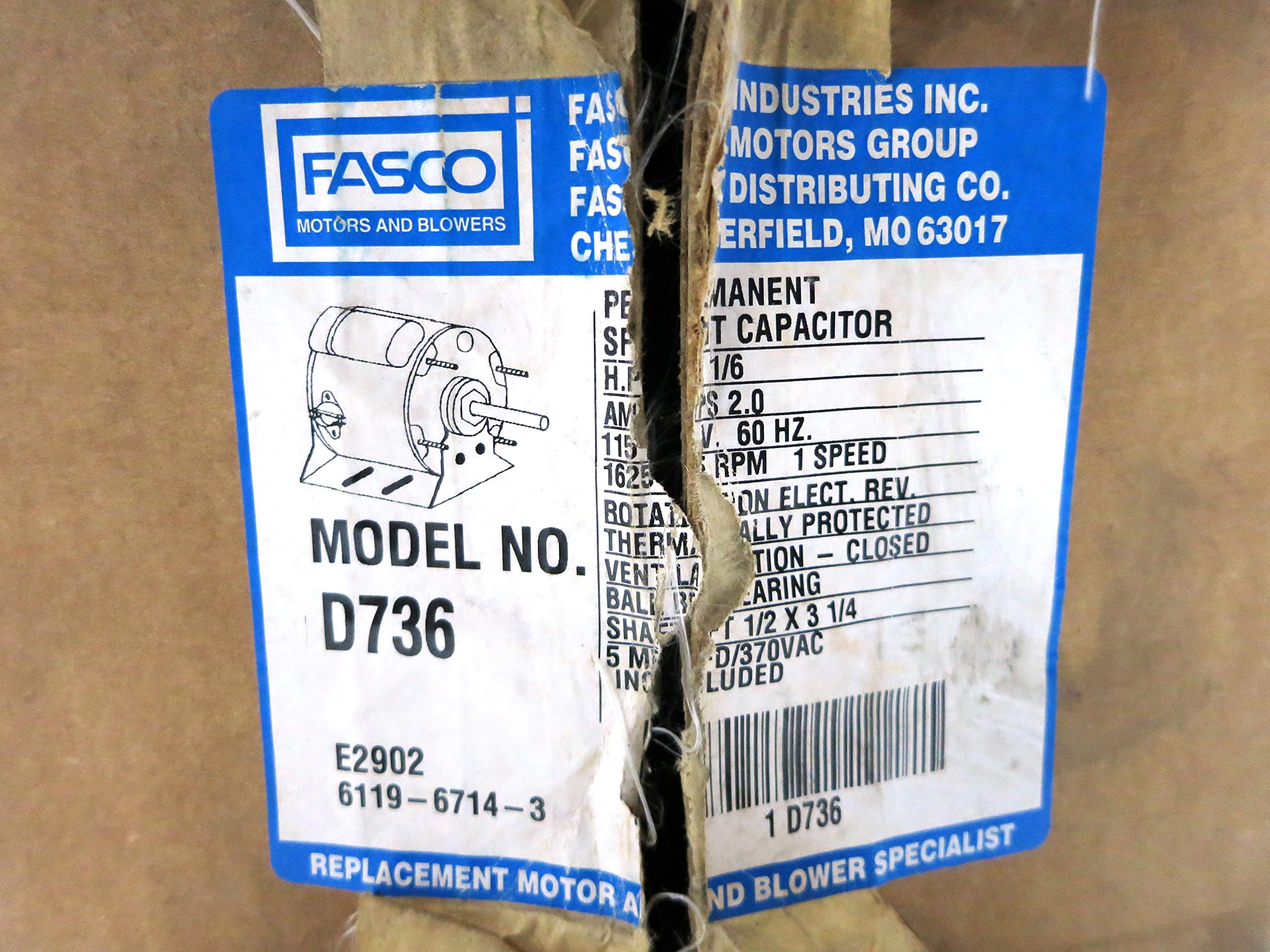 GENTEQ MOTORS Fasco D736 1/6HP 115V 1625RPM 1Spd Motor