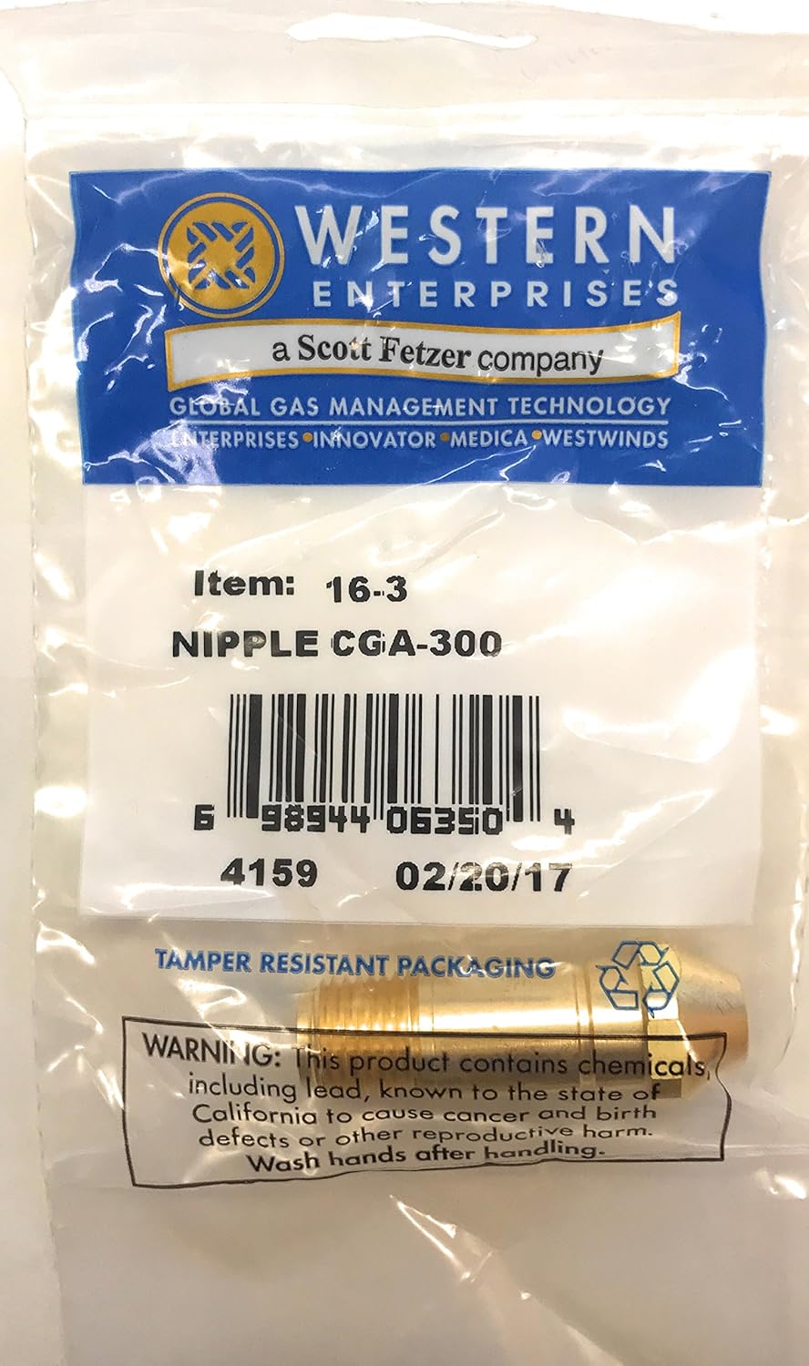 WESTERN ENTERPRISES Western Enterprises 16-3 Gas Welding Equipment CGA 300 NPL 1/4MPT 1.937