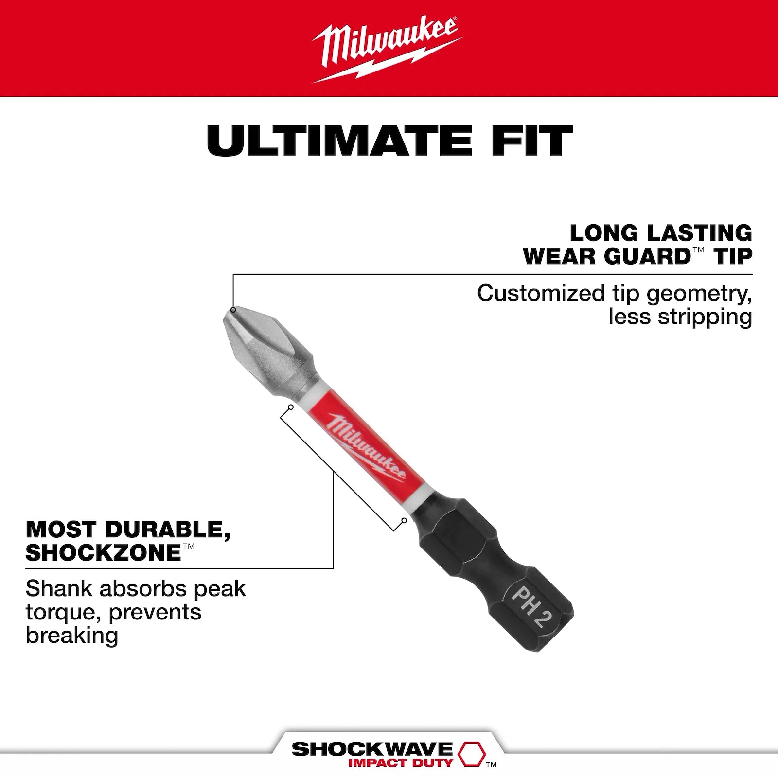 MILWAUKEE Milwaukee 48-32-4639 Shockwave 2 in PH3 Impact Driver Bits 5 Pack 48-32-4639