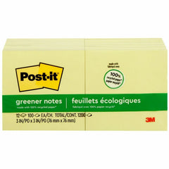 3M 3M MMM654RPYW Post-it Greener Notes 3 x 3 Inches 12 Per Pack