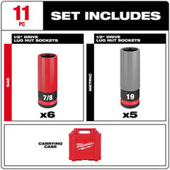 MILWAUKEE Milwaukee 49-66-7833 Shockwave Impact Duty 1/2 Drive SAE and Metric 11-Piece Lug Nut Wheel Socket Set