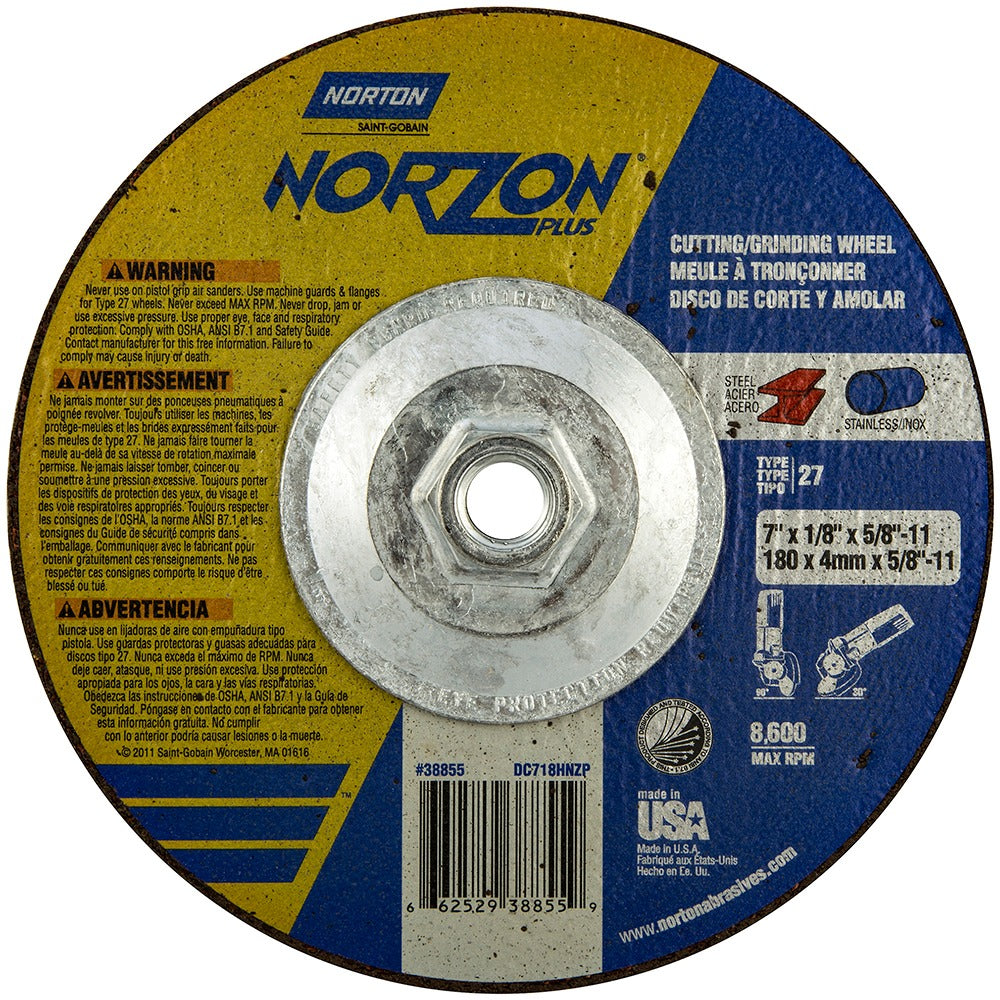 NORTON Norton 66252938855 Type 27 Grinding Wheel 7 Inches