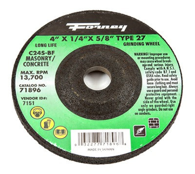 FORNEY Forney Industries Inc 71896 Type 27 Grinding Wheel 4in Masonry