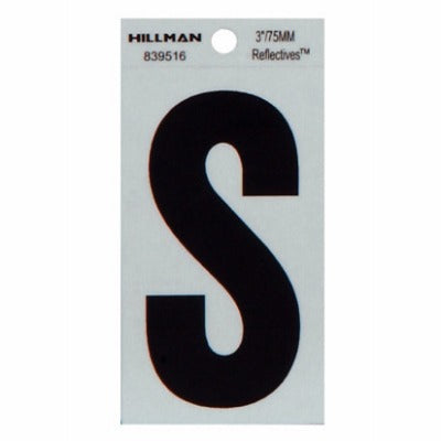HILLMAN Hillman Fasteners 839516 Reflective Letter S 3 Inch Black 6-pack