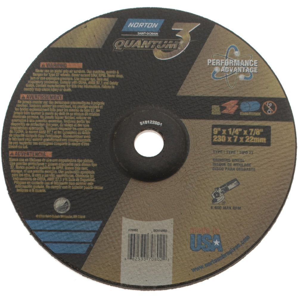 NORTON Norton 66253370802 Type 27 Grinding Wheel 9in Ceramic