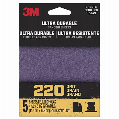 3M 3M Company 1/4SHT5PK220 220 Grit Quarter Sheet Sandpaper 5 Pack