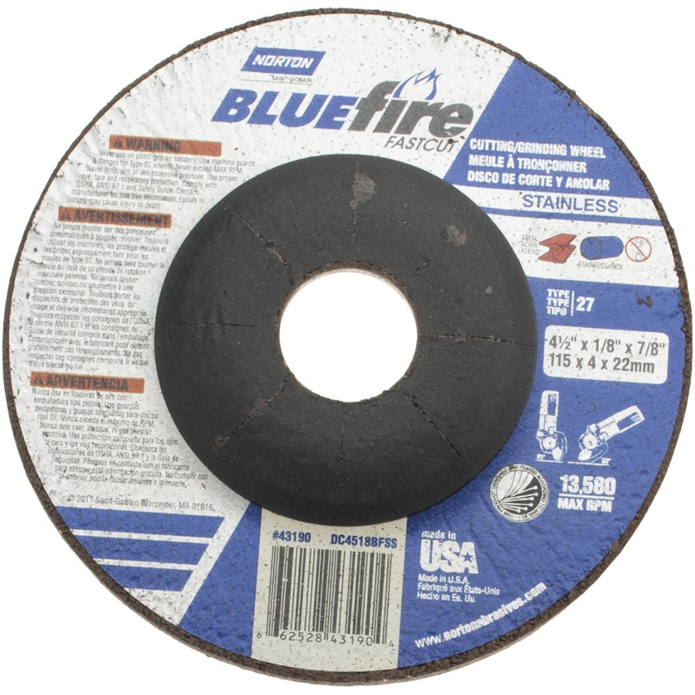 NORTON Norton 66252843190 Type 27 Grinding Wheel 4.5in 30 Grit