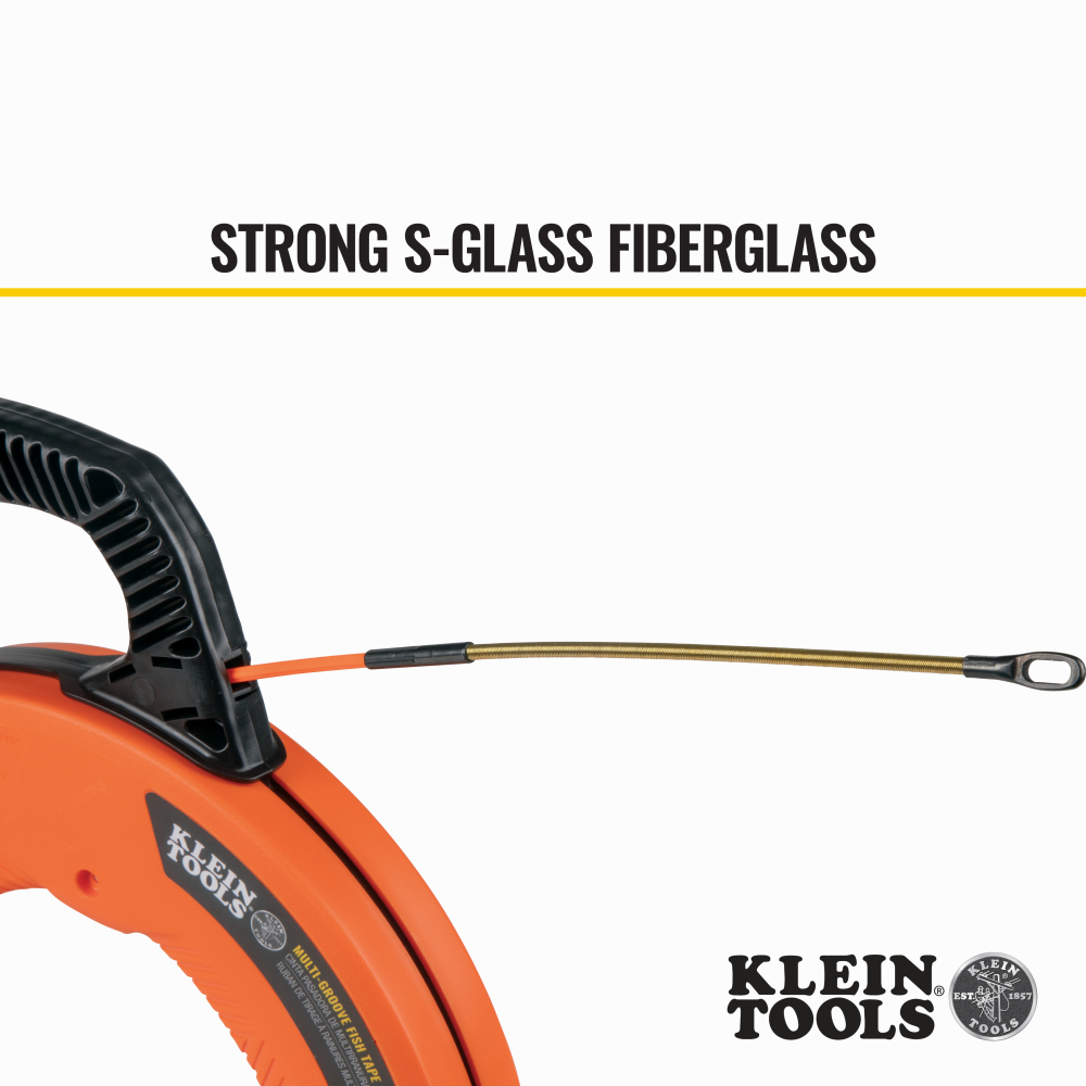 KLEIN TOOLS Klein 56380 Multi-Groove Fiberglass Fish Tape with Spiral Steel Leader, 100-Foot