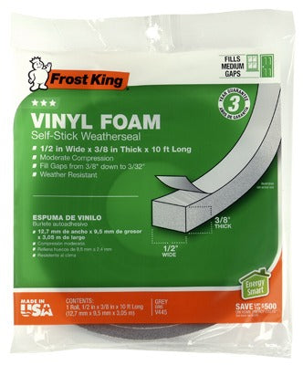 FROST KING Thermwell V445H Foam Weatherstrip Tape 3/8x1/2 in Grey