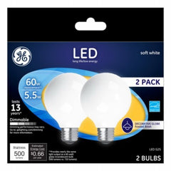 GE G E Lighting 25016 G25 Led Globe Bulb 5.5W 2700K 2 Pack