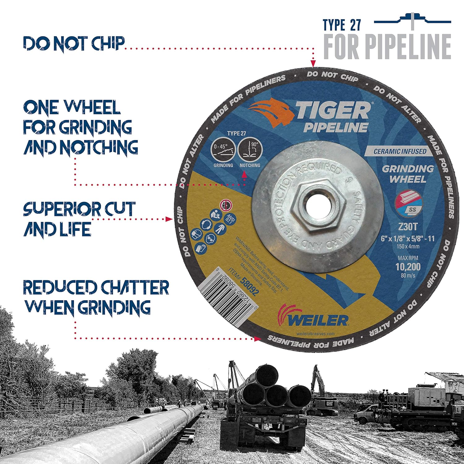 WEILER Weiler 58092 6 Inch x 1/8 Inch Tiger Pipeline Z30T Type 27 5/8-11 Nut (Pack of 10)