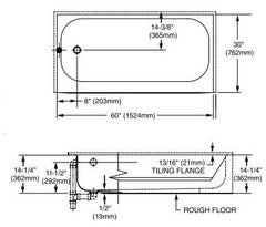 American Standard 0255212.020 New Salem Bathtub 60 x 30 x 14-1/4 Left Drain