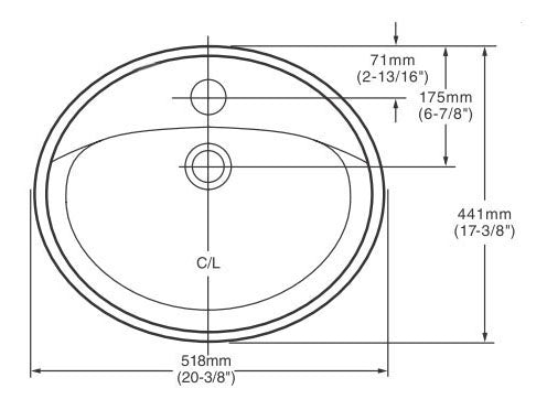 AMERICAN STANDARD American Standard 0475.047.020 Aqualyn 20-3/8 x 17-3/8 Oval Drop-In Bathroom Sink Replacement MPN