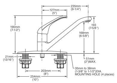AMERICAN STANDARD American Standard 4205.000.002 Kitchen Faucet 1-Handle 2-Hole Mount