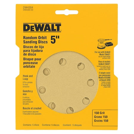DEWALT DEWALT DW4309 5-Inch 8 Hole 80 Grit Hook and Loop Random Orbit Sandpaper (25-Pack)