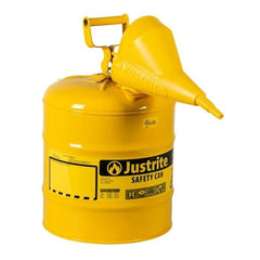 Justrite 7150210 Type I Steel Safety Can Diesel 5 gal Yellow Poly Funnel/SS Flame Arrestor