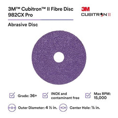 3M 7100245023 Cubitron II 982CX Pro Fibre Disc Precision Shaped Ceramic 36+ 4-1/2 in x 7/8 in Die 450E