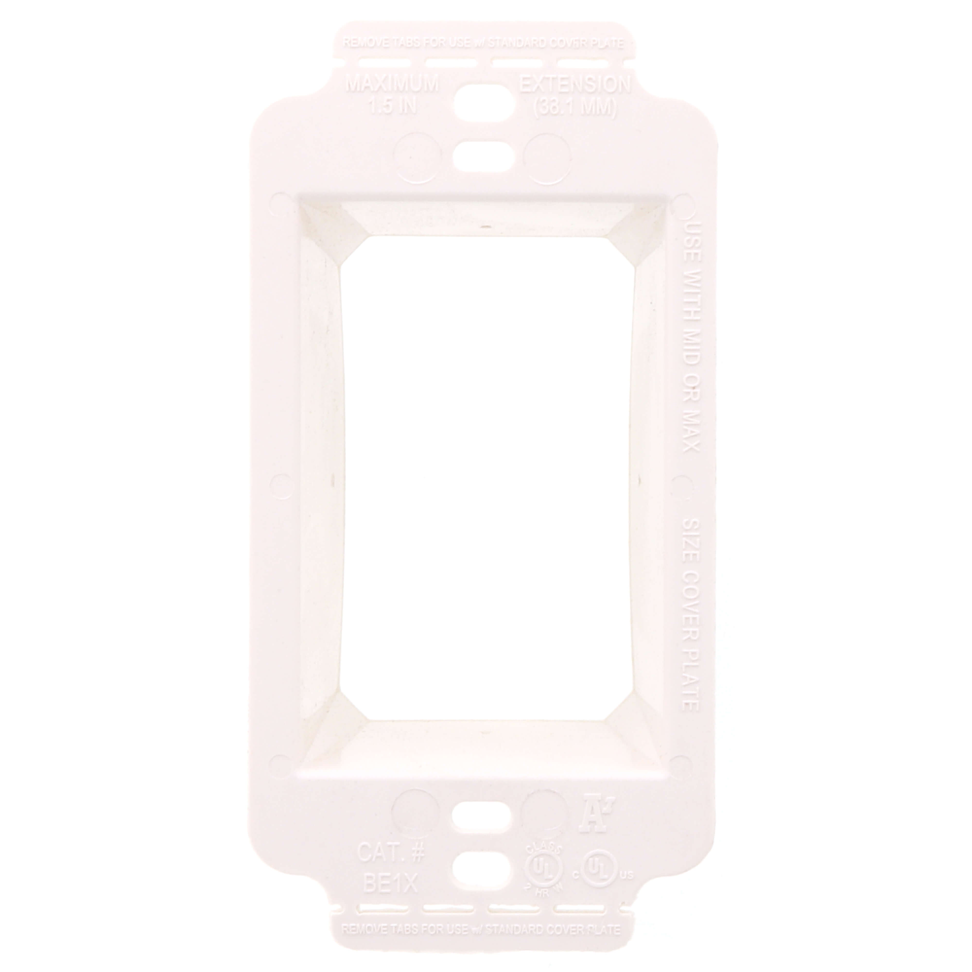ARLINGTON Arlington BE1X Box Extender with Larger Flange, 1 Gang, 4.628 in L x 2.325 in W x 1.813 in D, Plastic