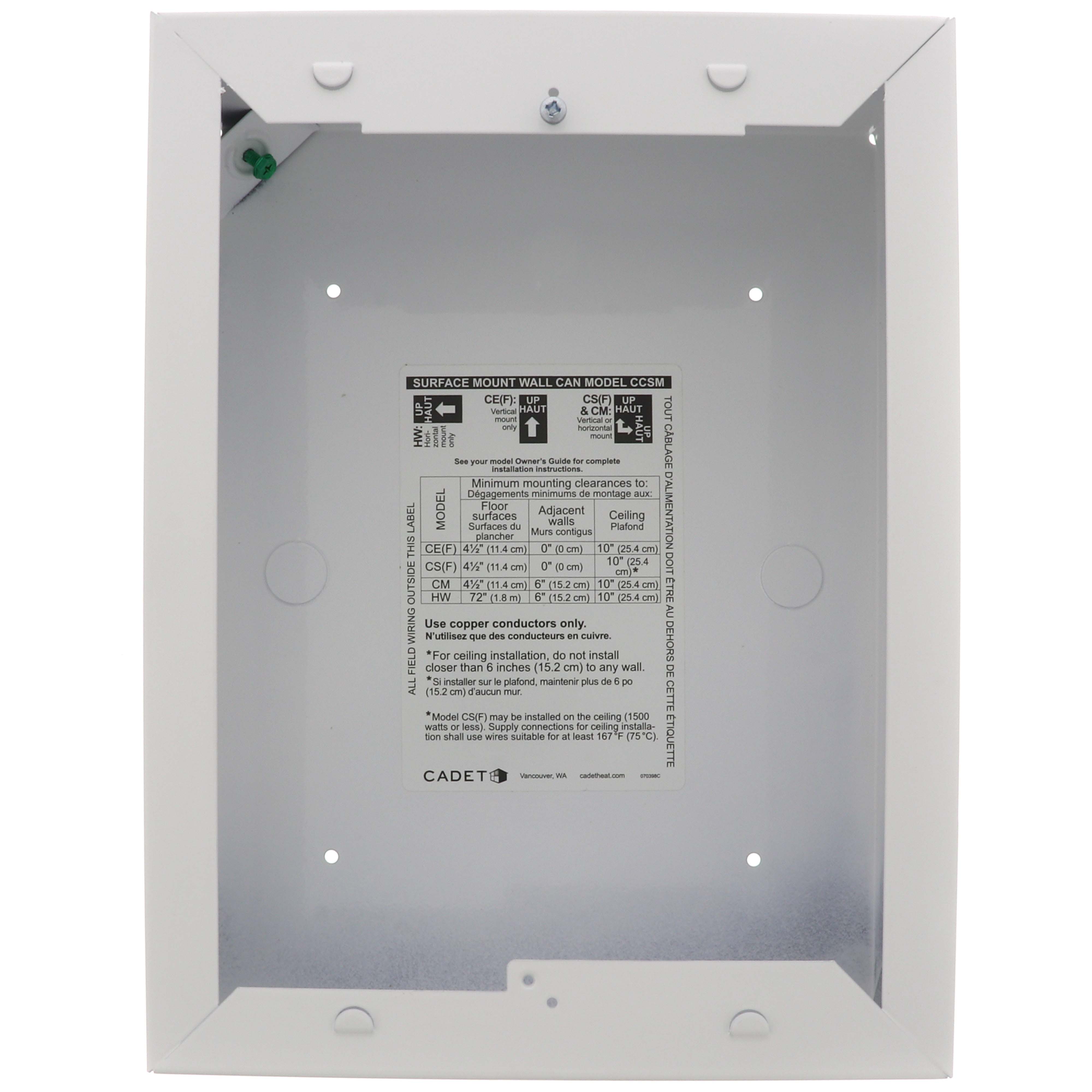 CADET Cadet CCSMW Com-Pak Surface Mount Wall Can White