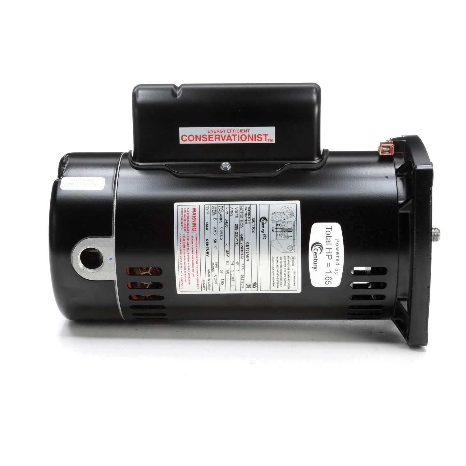 CENTURY MOTORS Century QC1102 Pool Pump Motor 1 HP Single Phase 48Y Frame