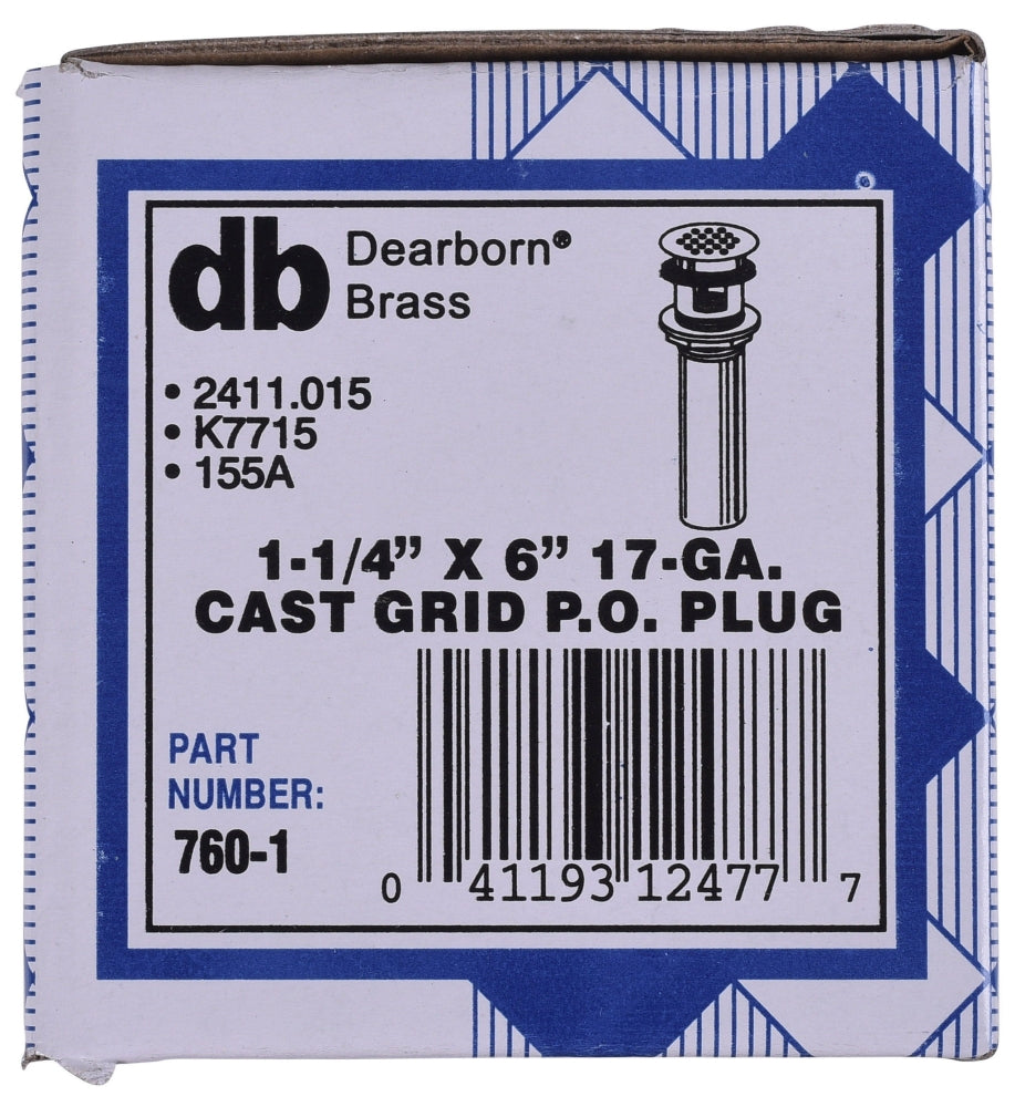 DEARBORN Dearborn 760-1 1-1/4 Diameter, Chrome Plated, Brass, 17 Gauge, Grid, PO Plug, Patent Overflow Plug