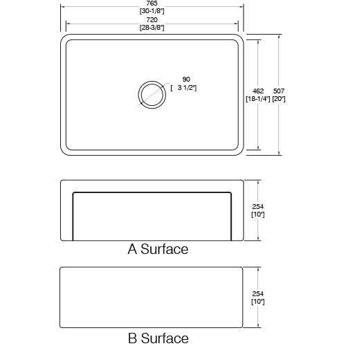 DAKOTA Dakota Plumbing Products DSE-FCA3020MGY Fireclay Farmhouse Sink