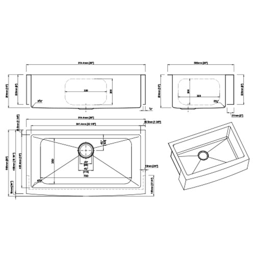 DAKOTA Dakota Plumbing DSM-A3620SV Farmhouse Sink 36 Inch Silver