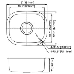 DAKOTA Dakota Plumbing Products DSR-1513 Undermount Bar Sink