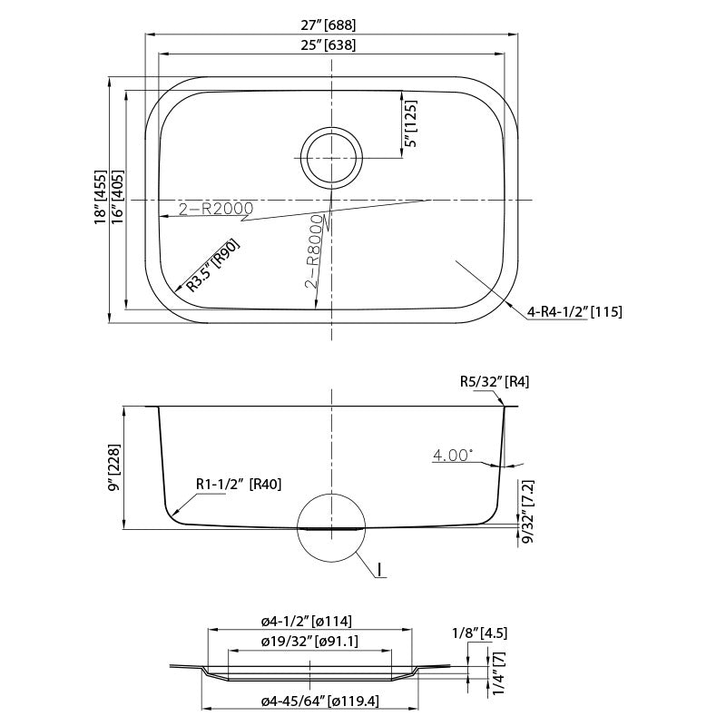 DAKOTA Dakota Plumbing Products DSR-2718 Undermount Kitchen Sink