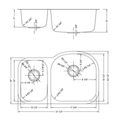 DAKOTA Dakota Plumbing Products DSR-3070 Undermount Kitchen Sink