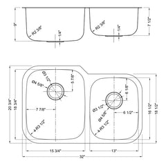 DAKOTA Dakota Plumbing Products DSR-6040 Undermount Kitchen Sink