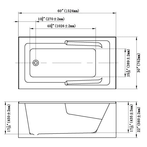 DAKOTA Dakota Plumbing Products DST-ALRC01W Alcove Bathtub 59 Gal