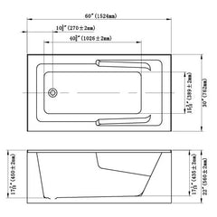 DAKOTA Dakota Plumbing Products DST-ALRC01W Alcove Bathtub 59 Gal