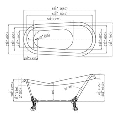 DAKOTA Dakota Plumbing Products DST-CFOUC00BK Clawfoot Bathtub